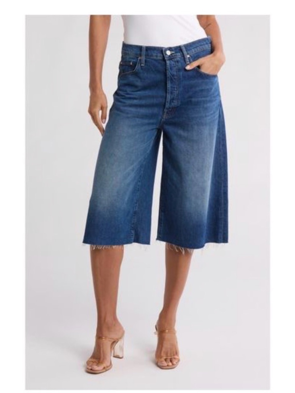 Mother culotte Bermuda Wide-Leg frayed Blue Denim Jean shorts